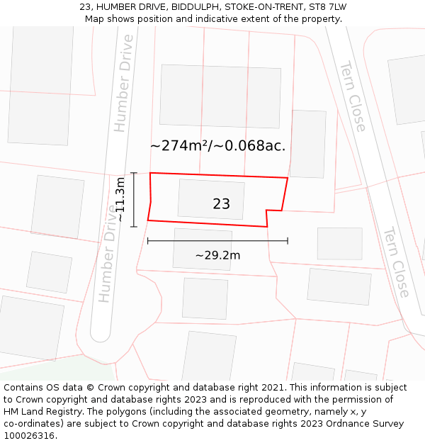 23, HUMBER DRIVE, BIDDULPH, STOKE-ON-TRENT, ST8 7LW: Plot and title map