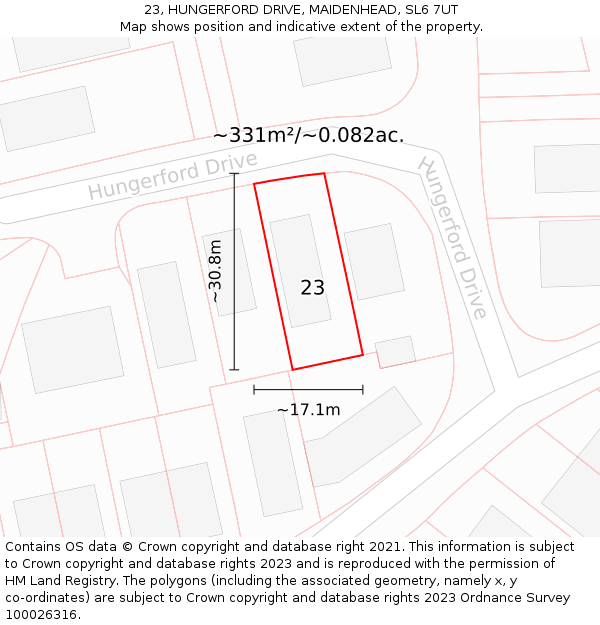23, HUNGERFORD DRIVE, MAIDENHEAD, SL6 7UT: Plot and title map
