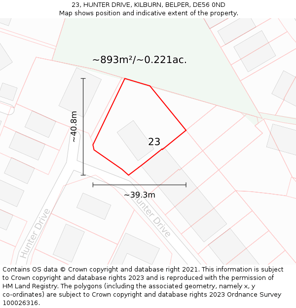 23, HUNTER DRIVE, KILBURN, BELPER, DE56 0ND: Plot and title map