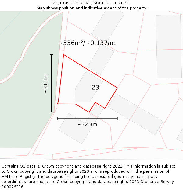 23, HUNTLEY DRIVE, SOLIHULL, B91 3FL: Plot and title map