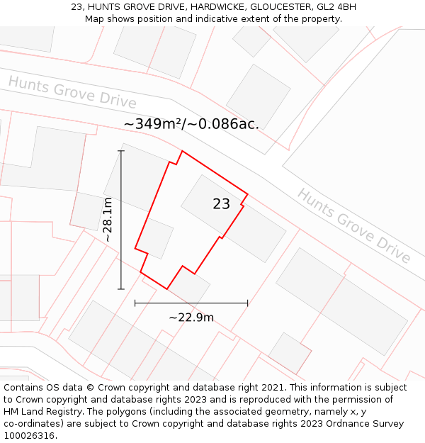 23, HUNTS GROVE DRIVE, HARDWICKE, GLOUCESTER, GL2 4BH: Plot and title map