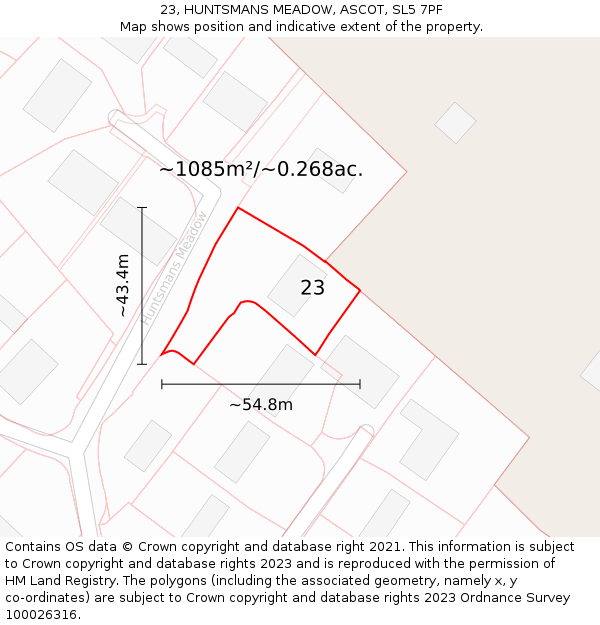 23, HUNTSMANS MEADOW, ASCOT, SL5 7PF: Plot and title map