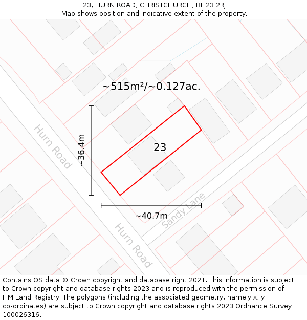 23, HURN ROAD, CHRISTCHURCH, BH23 2RJ: Plot and title map