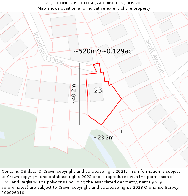 23, ICCONHURST CLOSE, ACCRINGTON, BB5 2XF: Plot and title map