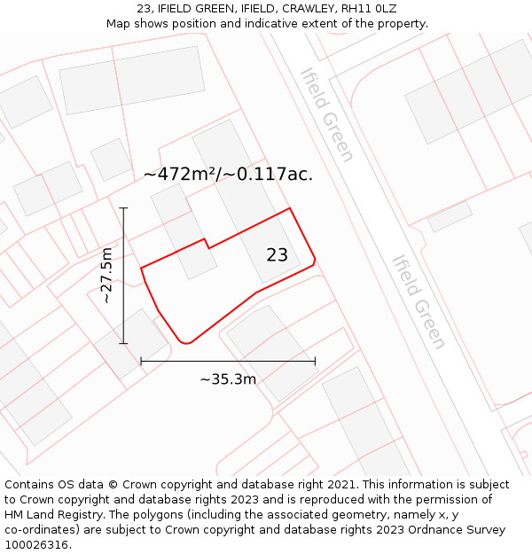 23, IFIELD GREEN, IFIELD, CRAWLEY, RH11 0LZ: Plot and title map