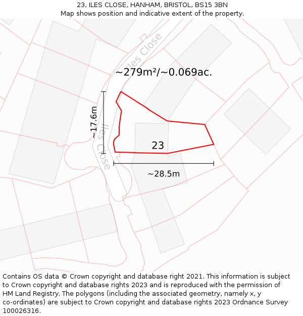 23, ILES CLOSE, HANHAM, BRISTOL, BS15 3BN: Plot and title map