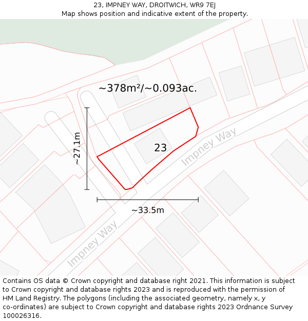 23, IMPNEY WAY, DROITWICH, WR9 7EJ: Plot and title map