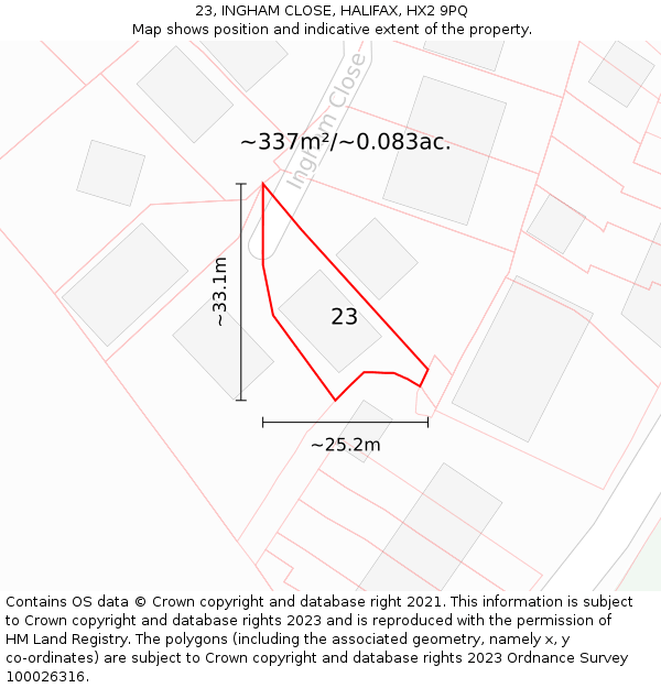 23, INGHAM CLOSE, HALIFAX, HX2 9PQ: Plot and title map