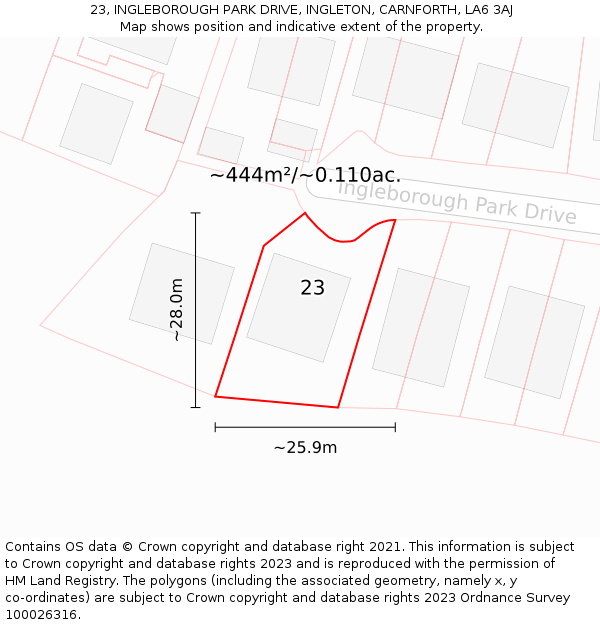 23, INGLEBOROUGH PARK DRIVE, INGLETON, CARNFORTH, LA6 3AJ: Plot and title map
