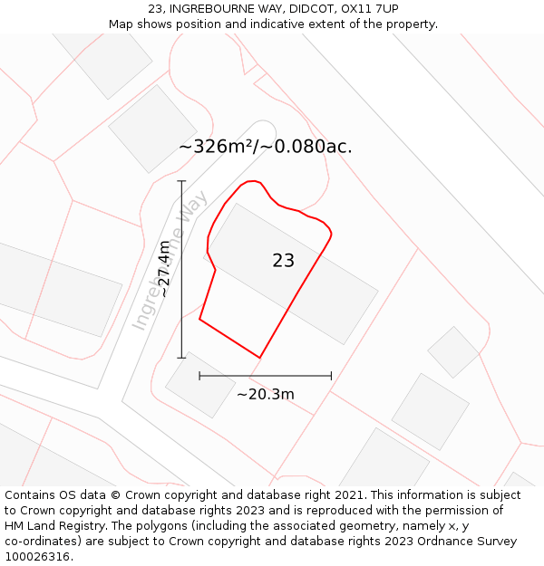 23, INGREBOURNE WAY, DIDCOT, OX11 7UP: Plot and title map