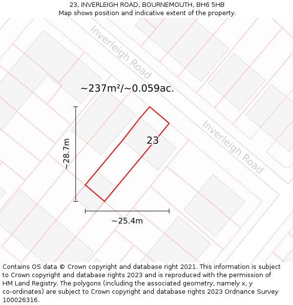 23, INVERLEIGH ROAD, BOURNEMOUTH, BH6 5HB: Plot and title map