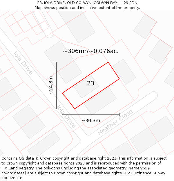 23, IOLA DRIVE, OLD COLWYN, COLWYN BAY, LL29 9DN: Plot and title map