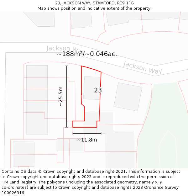 23, JACKSON WAY, STAMFORD, PE9 1FG: Plot and title map
