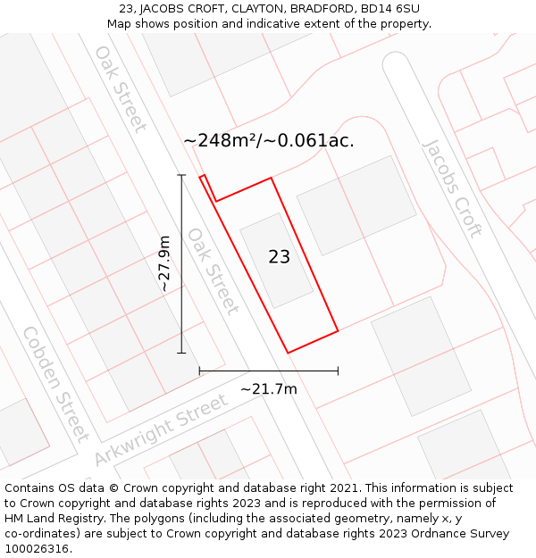 23, JACOBS CROFT, CLAYTON, BRADFORD, BD14 6SU: Plot and title map