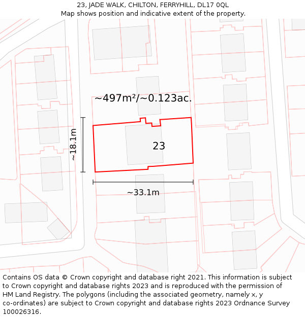 23, JADE WALK, CHILTON, FERRYHILL, DL17 0QL: Plot and title map