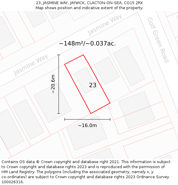 23, JASMINE WAY, JAYWICK, CLACTON-ON-SEA, CO15 2RX: Plot and title map