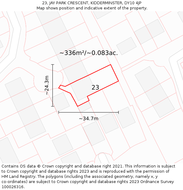 23, JAY PARK CRESCENT, KIDDERMINSTER, DY10 4JP: Plot and title map