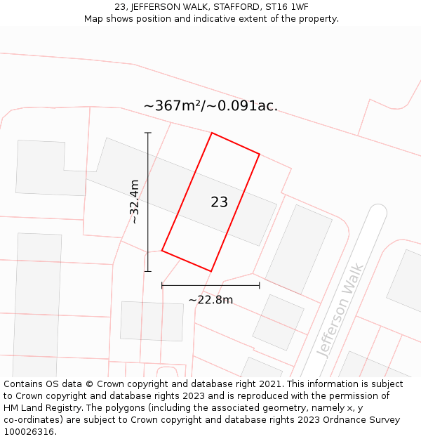23, JEFFERSON WALK, STAFFORD, ST16 1WF: Plot and title map