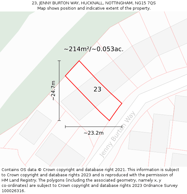 23, JENNY BURTON WAY, HUCKNALL, NOTTINGHAM, NG15 7QS: Plot and title map