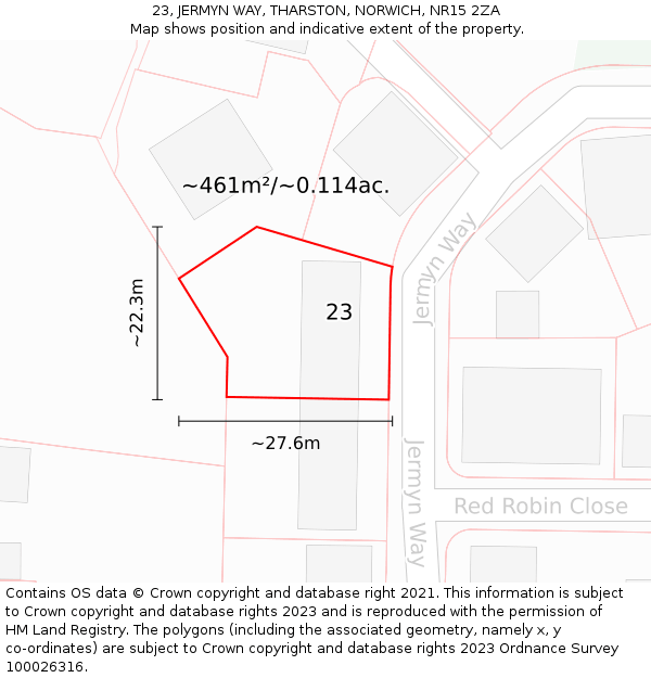23, JERMYN WAY, THARSTON, NORWICH, NR15 2ZA: Plot and title map