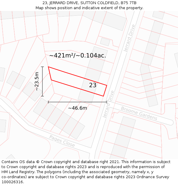 23, JERRARD DRIVE, SUTTON COLDFIELD, B75 7TB: Plot and title map