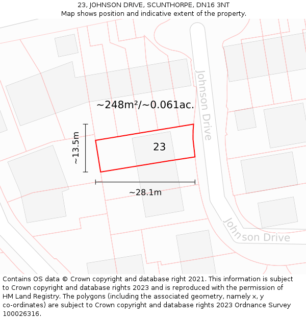 23, JOHNSON DRIVE, SCUNTHORPE, DN16 3NT: Plot and title map