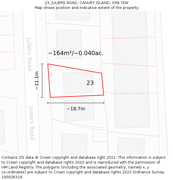 23, JULIERS ROAD, CANVEY ISLAND, SS8 7EW: Plot and title map