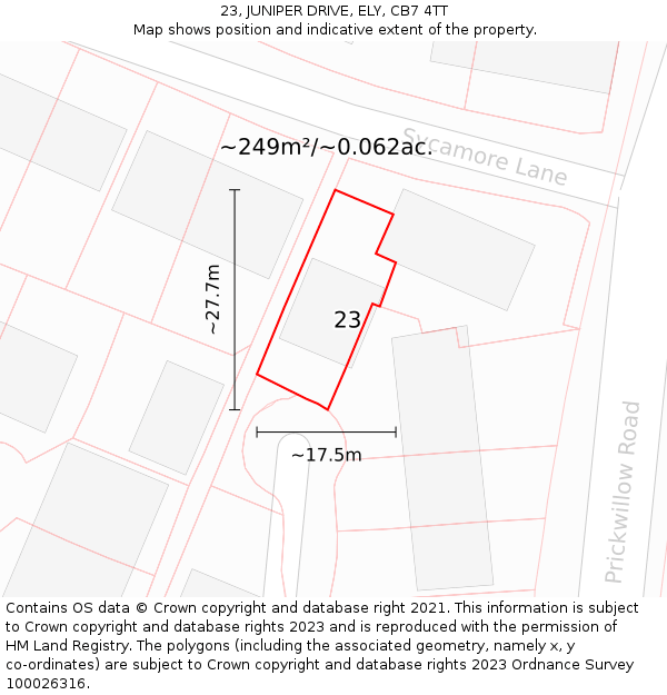 23, JUNIPER DRIVE, ELY, CB7 4TT: Plot and title map