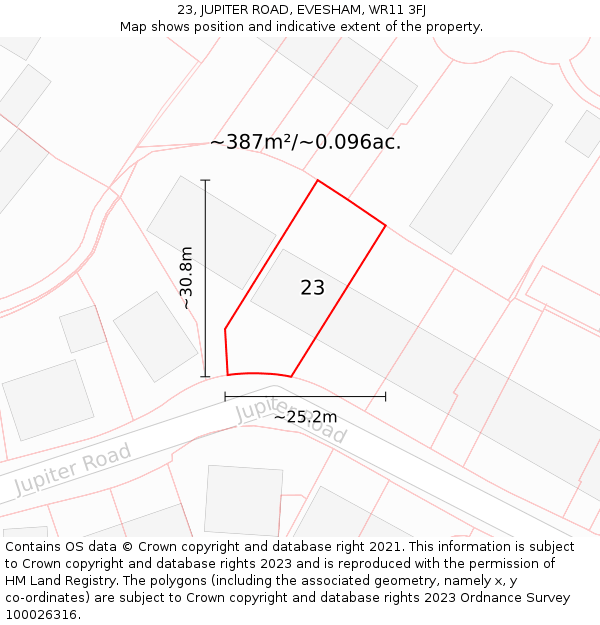 23, JUPITER ROAD, EVESHAM, WR11 3FJ: Plot and title map
