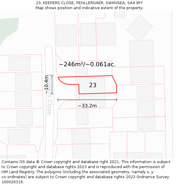 23, KEEPERS CLOSE, PENLLERGAER, SWANSEA, SA4 9FY: Plot and title map