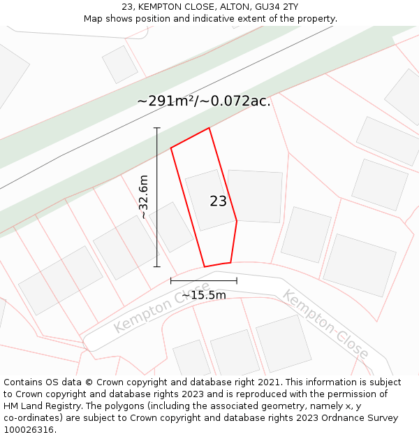 23, KEMPTON CLOSE, ALTON, GU34 2TY: Plot and title map