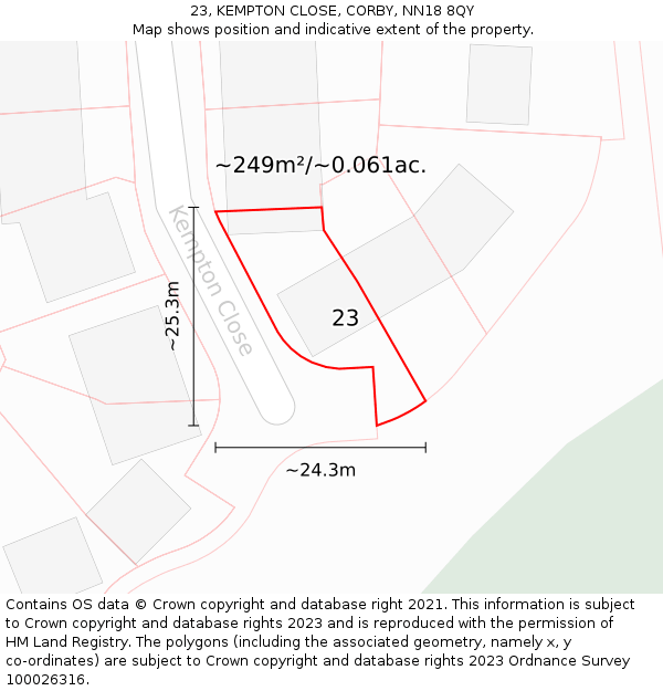23, KEMPTON CLOSE, CORBY, NN18 8QY: Plot and title map