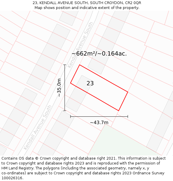23, KENDALL AVENUE SOUTH, SOUTH CROYDON, CR2 0QR: Plot and title map