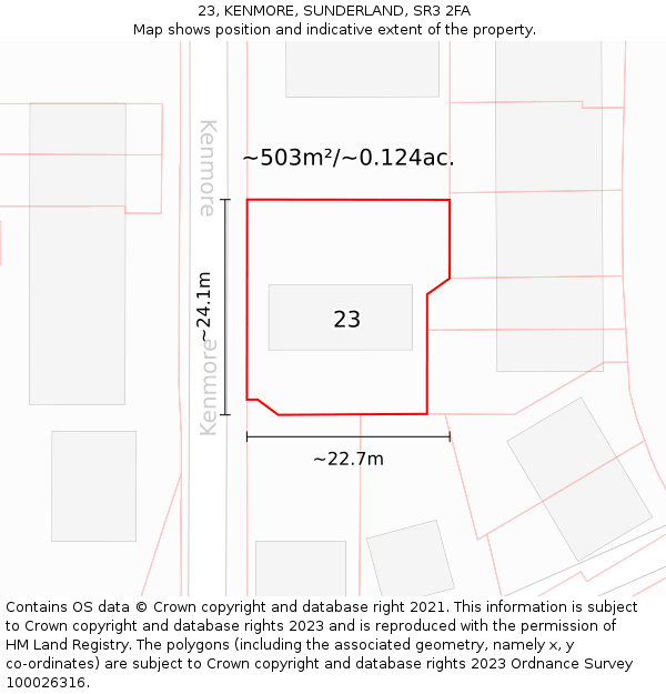 23, KENMORE, SUNDERLAND, SR3 2FA: Plot and title map