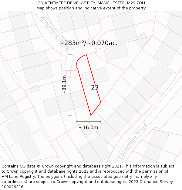 23, KENTMERE DRIVE, ASTLEY, MANCHESTER, M29 7QH: Plot and title map