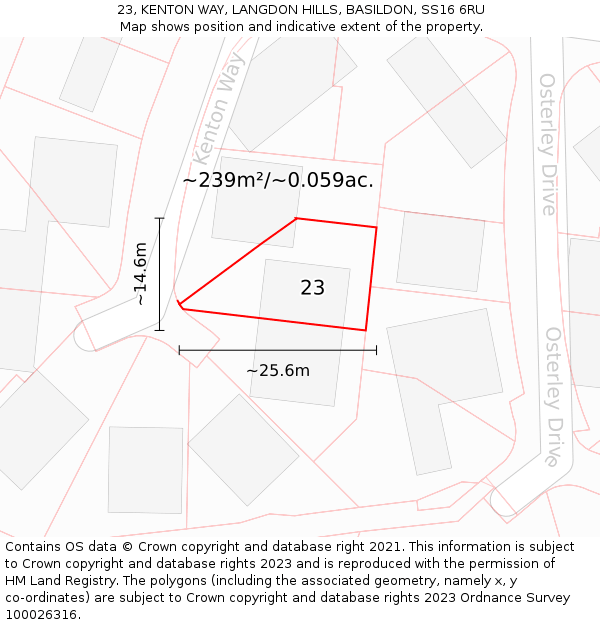 23, KENTON WAY, LANGDON HILLS, BASILDON, SS16 6RU: Plot and title map