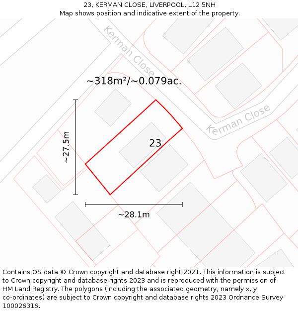 23, KERMAN CLOSE, LIVERPOOL, L12 5NH: Plot and title map