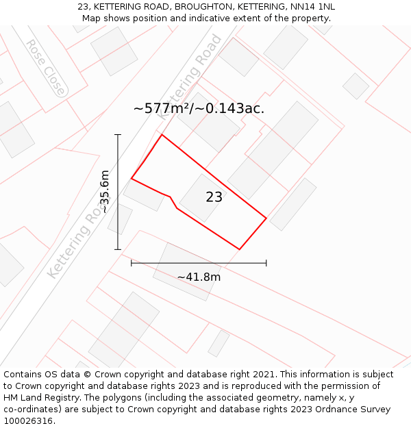 23, KETTERING ROAD, BROUGHTON, KETTERING, NN14 1NL: Plot and title map