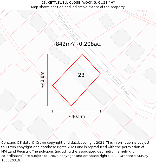 23, KETTLEWELL CLOSE, WOKING, GU21 4HY: Plot and title map