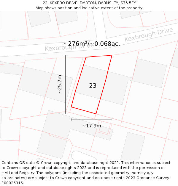 23, KEXBRO DRIVE, DARTON, BARNSLEY, S75 5EY: Plot and title map