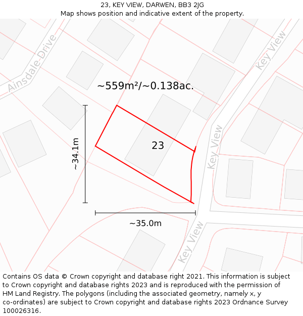 23, KEY VIEW, DARWEN, BB3 2JG: Plot and title map