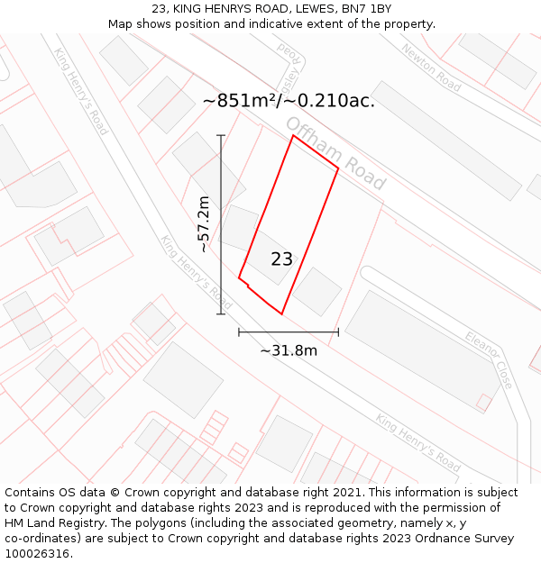 23, KING HENRYS ROAD, LEWES, BN7 1BY: Plot and title map