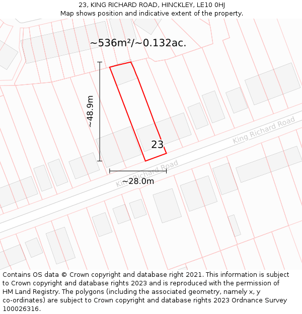 23, KING RICHARD ROAD, HINCKLEY, LE10 0HJ: Plot and title map