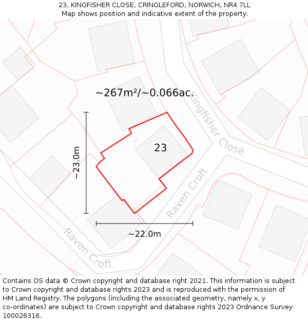 23, KINGFISHER CLOSE, CRINGLEFORD, NORWICH, NR4 7LL: Plot and title map