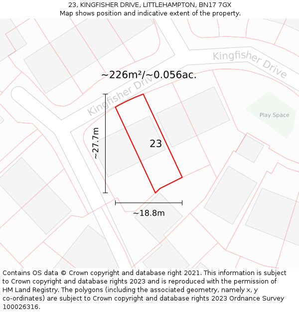 23, KINGFISHER DRIVE, LITTLEHAMPTON, BN17 7GX: Plot and title map