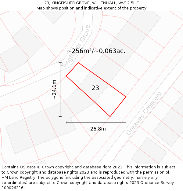 23, KINGFISHER GROVE, WILLENHALL, WV12 5HG: Plot and title map