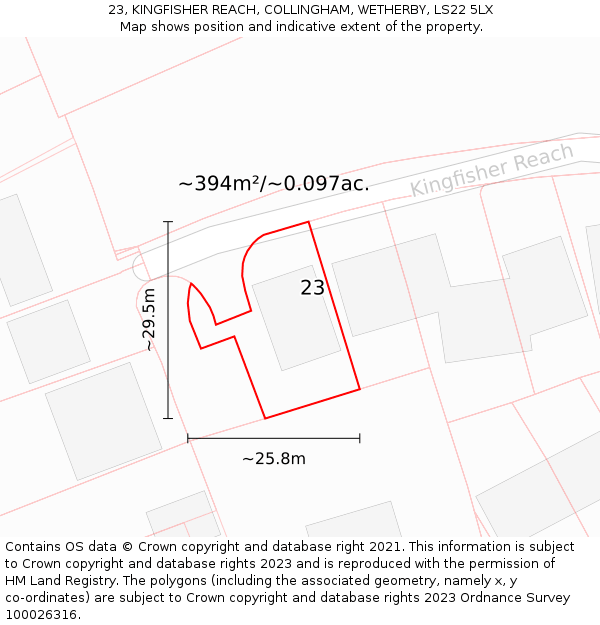 23, KINGFISHER REACH, COLLINGHAM, WETHERBY, LS22 5LX: Plot and title map