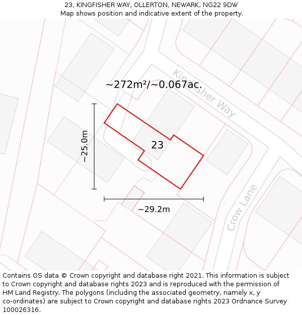 23, KINGFISHER WAY, OLLERTON, NEWARK, NG22 9DW: Plot and title map