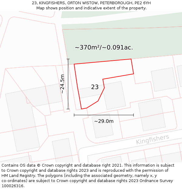 23, KINGFISHERS, ORTON WISTOW, PETERBOROUGH, PE2 6YH: Plot and title map