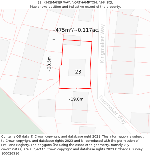 23, KINGMAKER WAY, NORTHAMPTON, NN4 8QL: Plot and title map